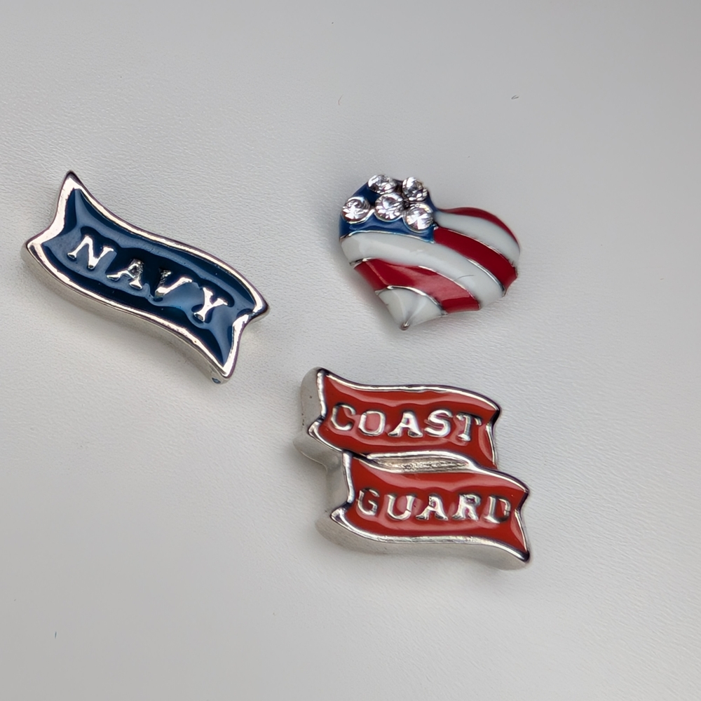 Origami Owl Navy and Coast Guard Charm Set - Red, Blue, Silver